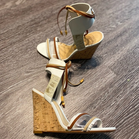 SCHUTZ white cork wedge tie sandals - Picture 2 of 6